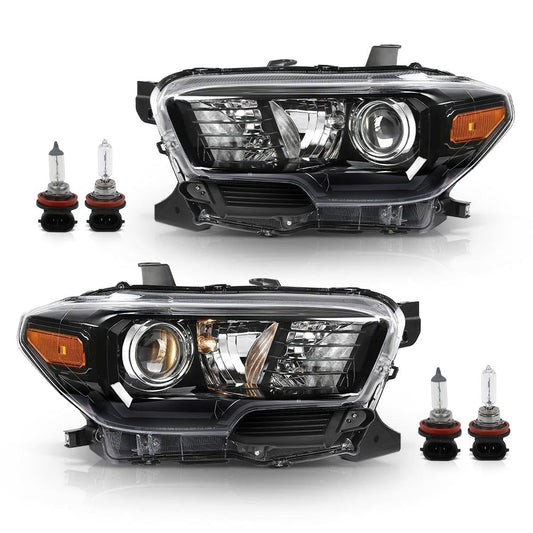 G-PLUS Headlights Compatible with 2016-2022 Toyota Tacoma,Headlamps w/o LED DRL Clear Lens Black Housing Amber Reflector, Left Driver & Right Passenger TO2502243, TO2503243 faros delanteros