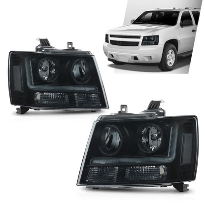 G-PLUS Headlights Assembly Projector Factory Headlamps Compatible with Chevy Tahoe Suburban 2007-2014 Smoky Lens Black Housing Clear Reflector Left & Right Bumper Head Light,faros delanteros