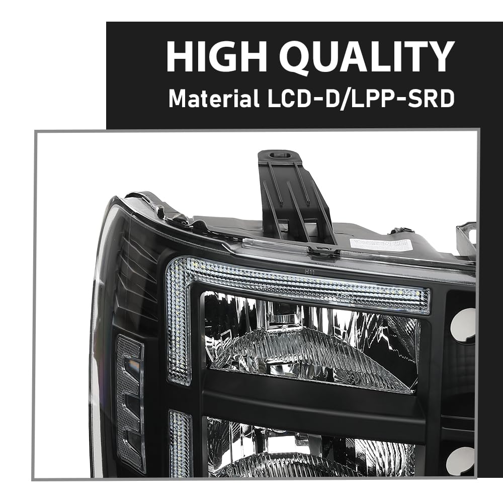 G-PLUS LED Headlights Assembly Front Headlamps Left+Right Fit GMC Sierra 1500 2007-2013, Fit GMC Sierra 2500HD 3500HD 2007-2014 Clear Lens Black Housing Clear Reflector 22853029,faros delanteros