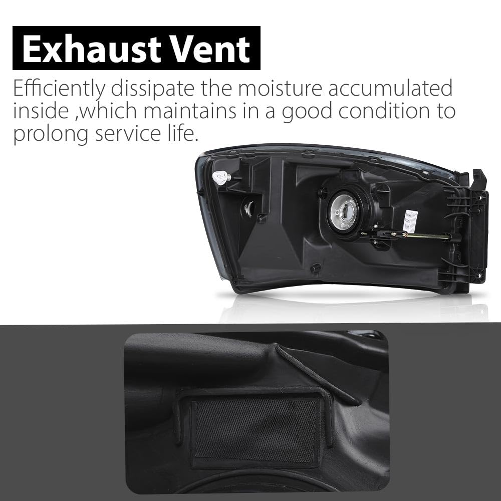 G-PLUS Headlights Assembly Left and Right Side Compatible with Dodge Ram 1500 2006-2008/Fit Dodge Ram 2500 3500 2006-2009 Smoke Lens Black Housing Amber Reflector 68003125AD 68003124AD