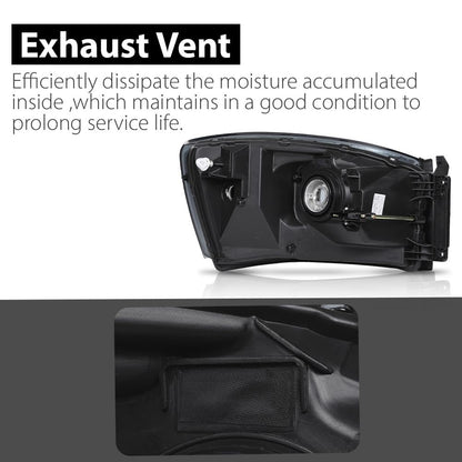 G-PLUS Headlights Assembly Left and Right Side Compatible with Dodge Ram 1500 2006-2008/Fit Dodge Ram 2500 3500 2006-2009 Smoke Lens Black Housing Amber Reflector 68003125AD 68003124AD