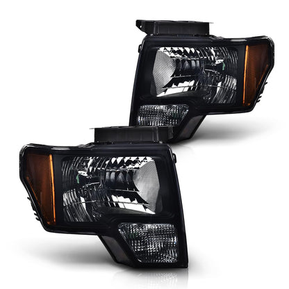 G-PLUS Headlights Assembly, Compatible with 2009 2010 2011 2012 2013 F150(NOT Fit LED Style,Only Fit without LED Style) bumper Headlamp, Smoky lens Chrome Housing Amber Reflector