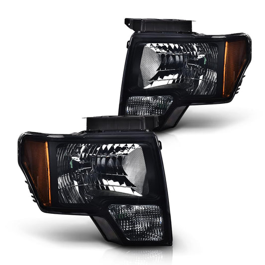 G-PLUS Headlights Assembly, Compatible with 2009 2010 2011 2012 2013 F150(NOT Fit LED Style,Only Fit without LED Style) bumper Headlamp, Smoky lens Chrome Housing Amber Reflector