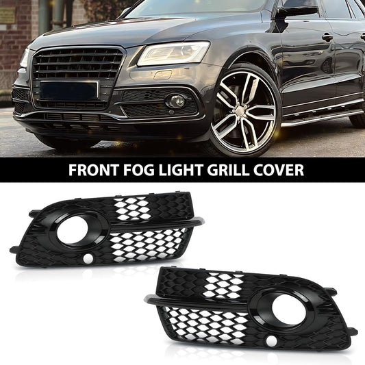 G-PLUS Front Bumper Fog Light Grill Grille Cover Painted with Silver Ring Compatible with Audi SQ5 2013-2017/Fit Audi Q5 S-Line 2013-2017 8R0807681M, 8R0807682J