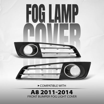 G-PLUS Front Bumper Grille Fog Light Cover Compatible with Audi A8 D4 2011 2012 2013 2014 4H0807679E, 4H0807680E Chrome Black