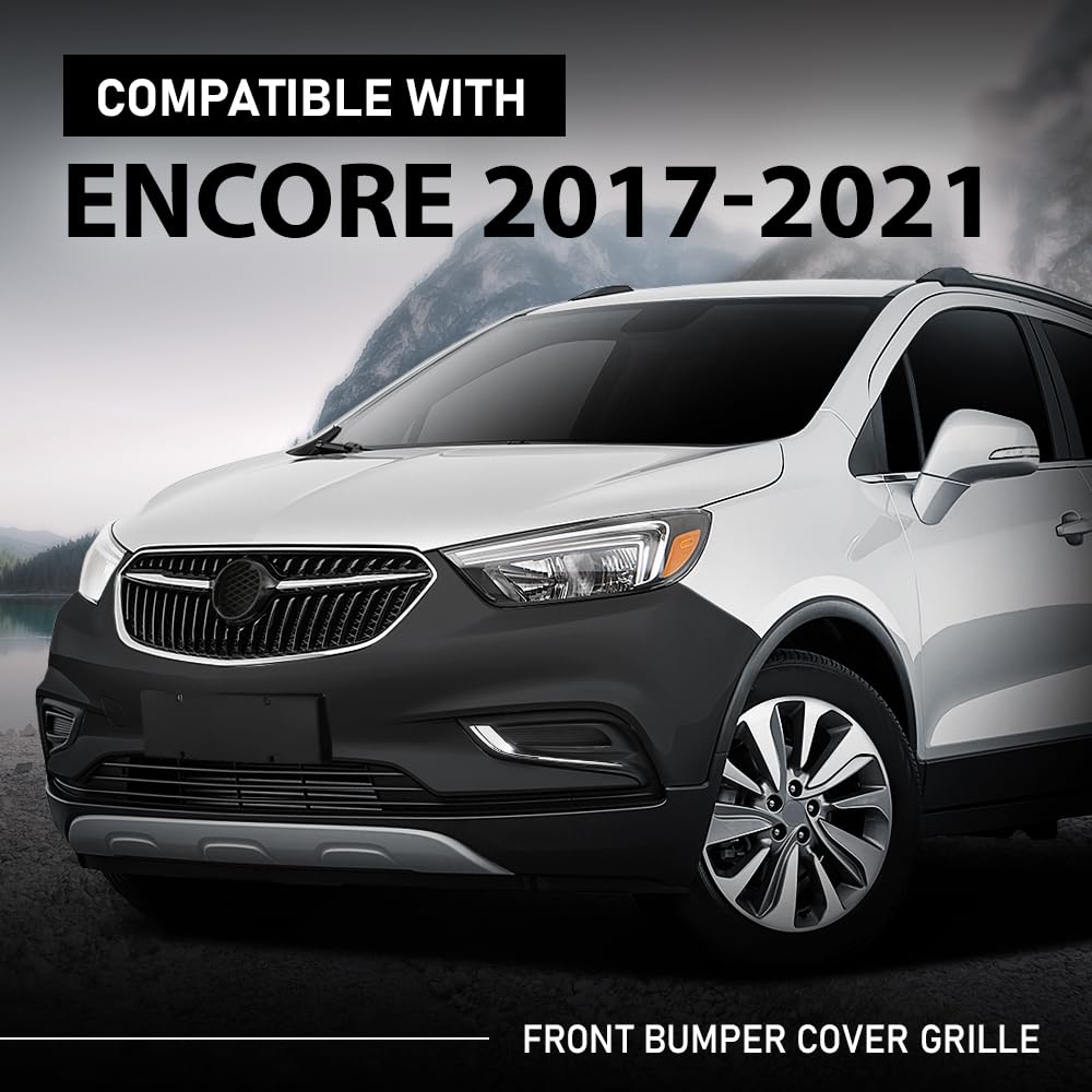G-PLUS Front Bumper Cover Grille Compatible with Buick Encore 2017 2018 2019 2020 2021, Primed Black