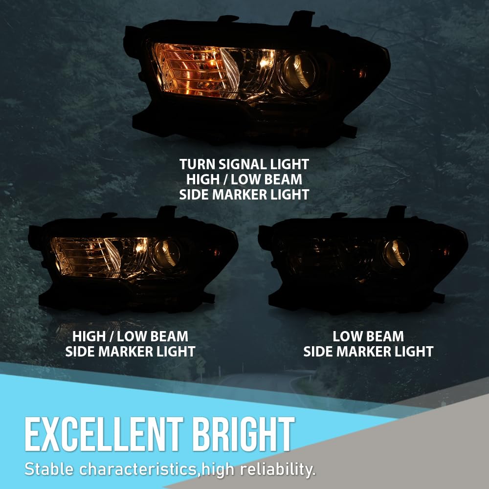 G-PLUS Headlight Assembly Left Side Compatible with Toyota Tacoma SR5 Crew Cab/Extend Cab Pickup 2019-2023 White and Black