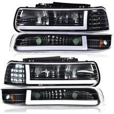 G-PLUS LED DRL Headlights for Chevy Silverado Suburban 1999-2006 Clear Black Amber
