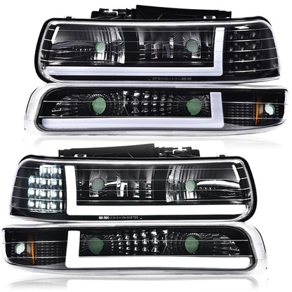 G-PLUS LED DRL Headlights, Compatible with 1999 2000 2001 200 2003 2004 2005 2006 Silverado/Suburban Bumper Headlamps, Clear Lens Black Housing Amber Reflector