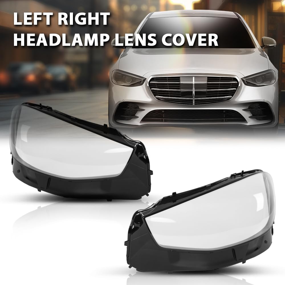 G-PLUS Left & Right Headlight Lens Headlamp Cover Compatible with Benz SClass W223 V223 Z223 Models 2020-2024