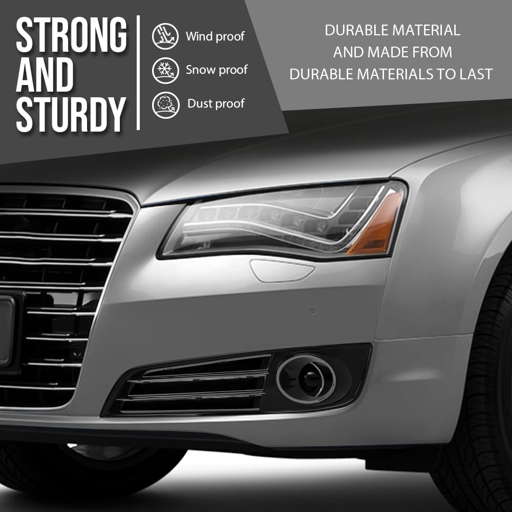 G-PLUS Front Bumper Grille Fog Light Cover Compatible with Audi A8 D4 2011 2012 2013 2014 4H0807679E, 4H0807680E Chrome Black