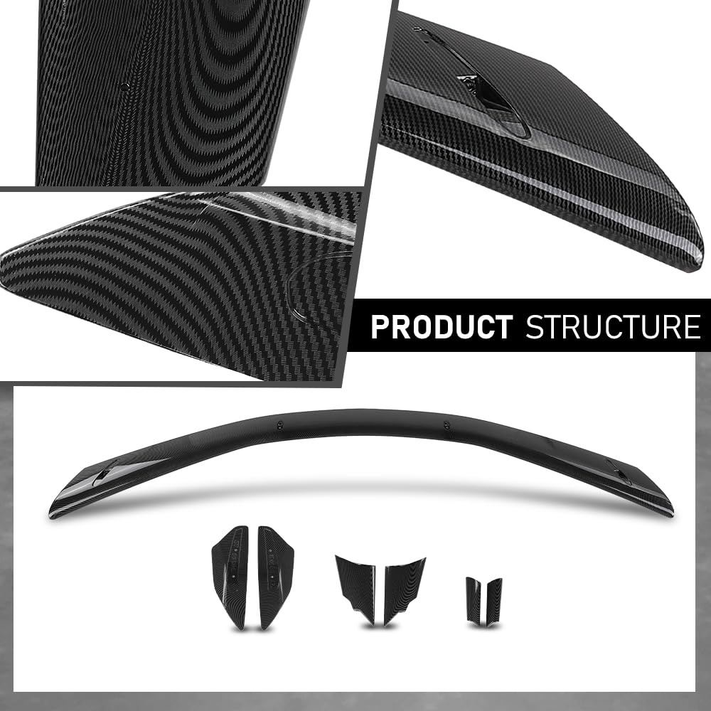 G-PLUS Rear High Wing Trunk Spoiler Compatible with Chevy Corvette C8 Models 2020-2024 Carbon Fiber Black