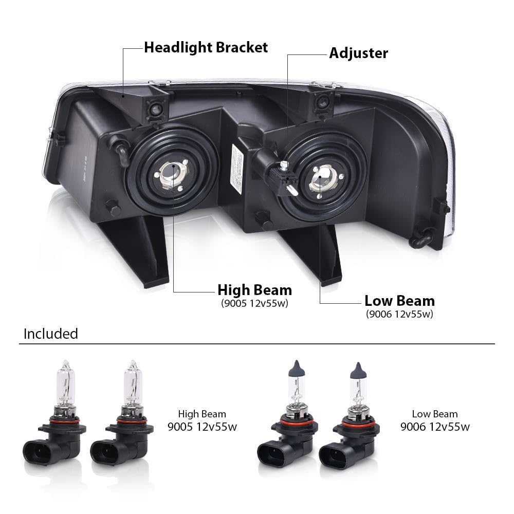 G-PLUS Headlights Assembly w/Bulbs Fit Chevy Express 1500 2500 3500 Van 2003-2019/Fit GMC Savana 1500 2500 3500 Van 2003-2019 Headlamps Clear Lens Black Housing Clear Reflector,faros delanteros