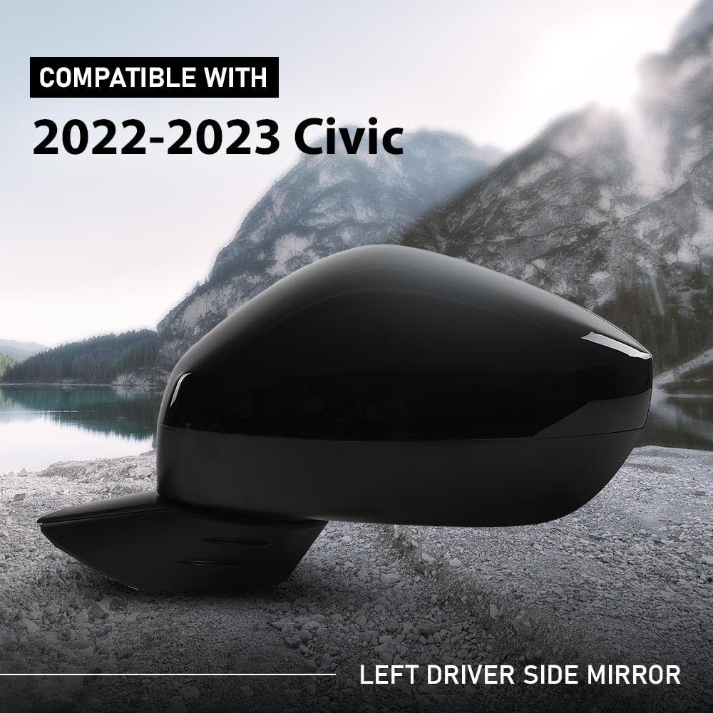 G-PLUS Power Mirror w/ 3-Pin Left Driver Side Compatible with Honda Civic LX/Sport 2022-2023 Manual Folding 76258T20A01-PFM HO1320350 Glossy Black