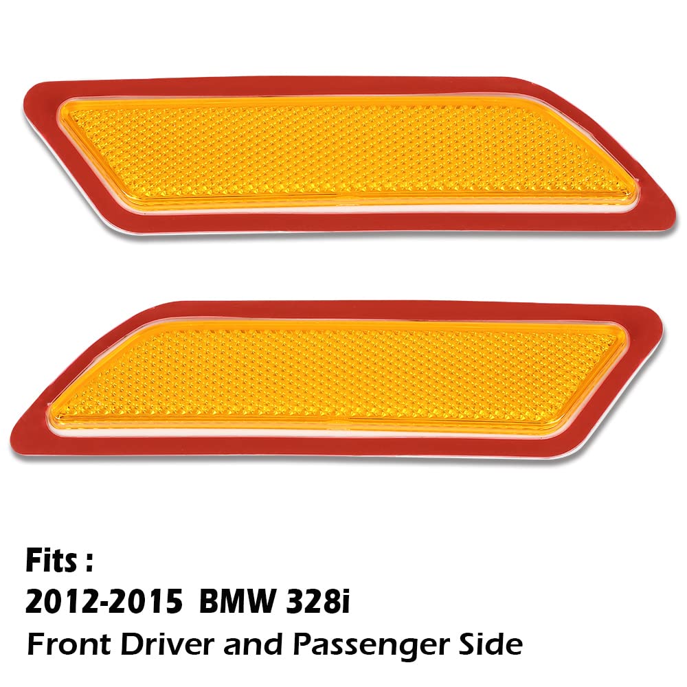 G-PLUS Bumper Reflector Compatible with 2012-2015 BMW 328i,63147274522, BM2555102, 63147274521,BM2554102 Front Driver & Passenger Side (Orange)