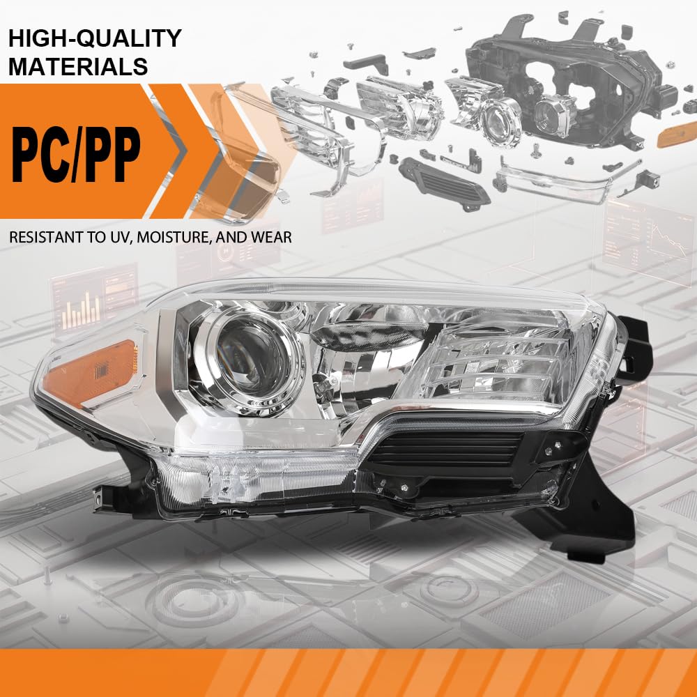 G-PLUS Headlight Assembly Right Side w/o LED Daytime Running Light Compatible with Toyota Tacoma 2016-2018 Fit Models Without Factory LED Daytime Running Light Only White