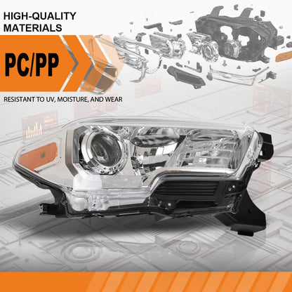 G-PLUS Headlight Assembly Right Side w/o LED Daytime Running Light Compatible with Toyota Tacoma 2016-2018 Fit Models Without Factory LED Daytime Running Light Only White