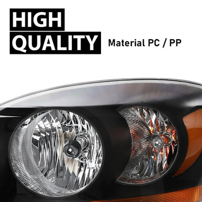 G-PLUS Headlights Assembly w/Bulbs Light Bar Left and Right Side Compatible with Dodge Ram 1500 2006-2008/Fit Dodge Ram 2500 3500 2006-2009 Clear Lens Black Housing Amber Reflector Faro