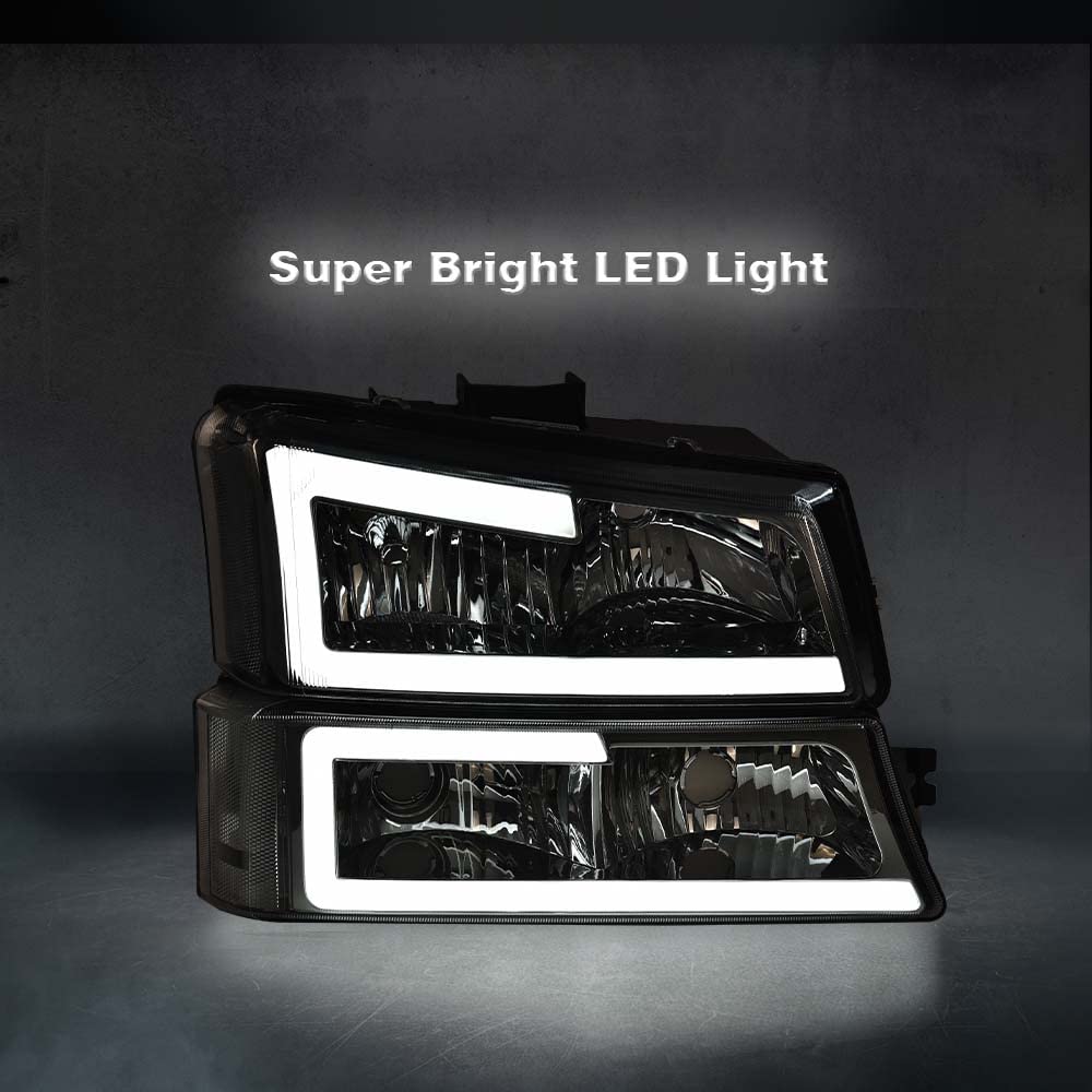 G-PLUS LED Headlights Assemblies, Compatible with 2003 2004 2005 2006 Chevy Avalanche Silverado 1500 2500 3500&HD Bumper Headlamps, Clear Lens Chrome Housing Clear Reflector,faros delanteros