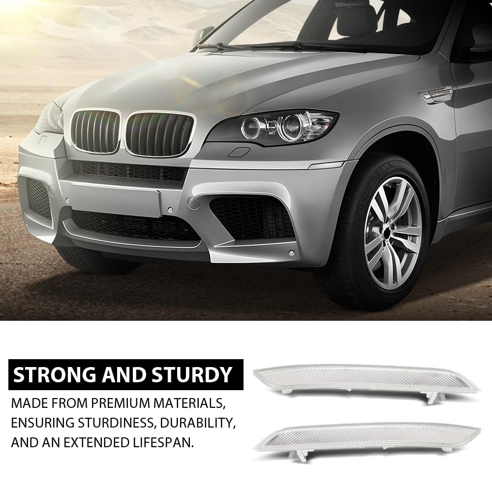 G-PLUS Pair Front Bumper Reflector Side Marker Lights, Compatible with BMW X6 E71 E72 2008-2014/ BMW X5M Only 2010-2013, LH Driver & RH Passenger Side 2PCS, White Lens, 63147187088, 63147187087