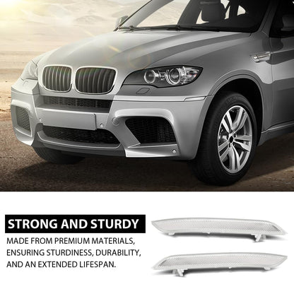 G-PLUS Pair Front Bumper Reflector Side Marker Lights, Compatible with BMW X6 E71 E72 2008-2014/ BMW X5M Only 2010-2013, LH Driver & RH Passenger Side 2PCS, White Lens, 63147187088, 63147187087