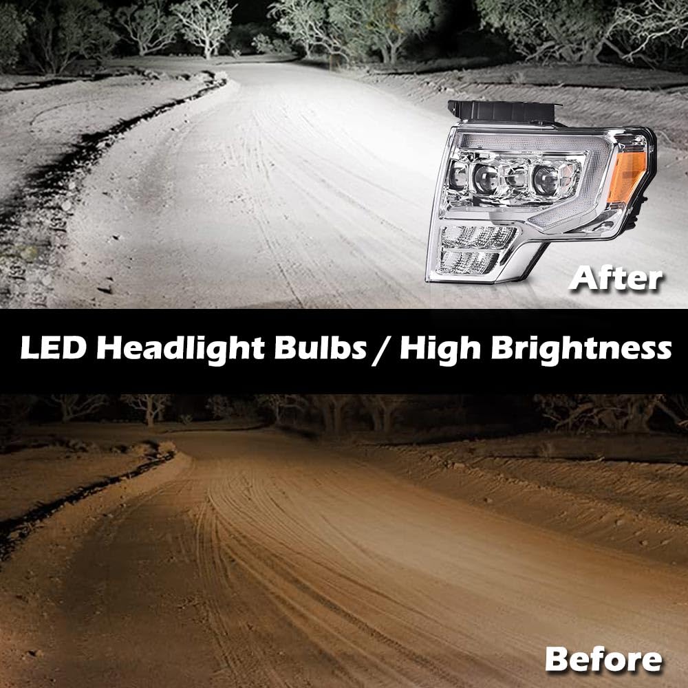 G-PLUS Headlights LED DRL Compatible with Ford F150 2009-2014 Headlamps Pair Left & Right Tube Dual Projector Clear Lens Chrome Housing Amber Reflector,faros delanteros