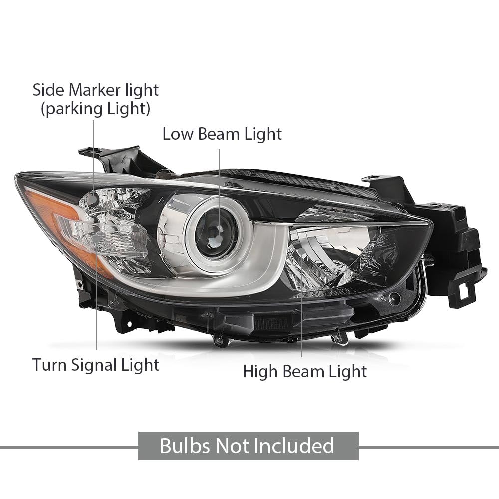G-PLUS Headlight Assembly Fit Mazda CX-5 4-Door Sport Utility 2013-2016,Not Fit Factory HID/Xenon Right Side Front Headlamp,faros delanteros Clear Lens Chrome Houisng Amber Reflector
