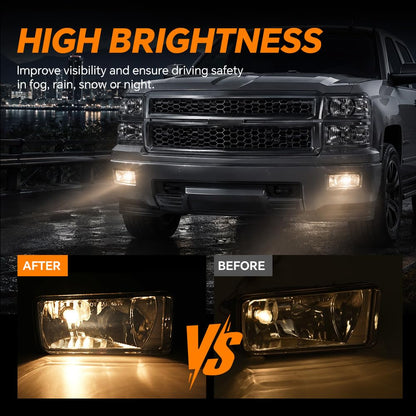 G-PLUS Front Bumper Fog Lights W/Bulbs Compatible With Chevy Silverado/Tahoe 2007-2015/Fit Suburban 2007-2015 Left & Right Driving Fog Lamp Clear Lens