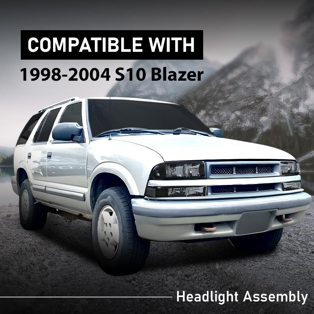 G-PLUS Headlights Corner Bumper Turn Signal w/o Bulbs Fit Chevy Blazer 1998-2005/Fit Chevy S10 Pickup 1998-2004 Smoke Lens Black Housing Clear Reflector Bumper Headlamps,faros delanteros Assembly
