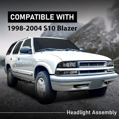 G-PLUS Headlights Corner Bumper Turn Signal w/o Bulbs Fit Chevy Blazer 1998-2005/Fit Chevy S10 Pickup 1998-2004 Smoke Lens Black Housing Clear Reflector Bumper Headlamps,faros delanteros Assembly