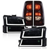 G-PLUS LED Headlights Assembly + Tail Lights Fit Chevy Silverado 1500 1500 HD 2500 2500 HD 2003-2006, Smoky Lens Black Housing Clear Reflector Headlamps Assembly Dark Red Taillights