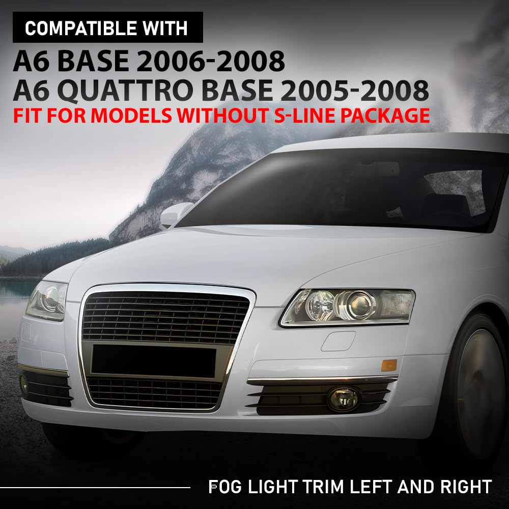 G-PLUS Pair Fog Light Trim, Compatible with Audi A6 Base 2006-2008/ A6 Quattro Base 2005-2008, Left Driver & Right Passenger Side 2PCS, 4F0807682A01C, 4F0807681A01C
