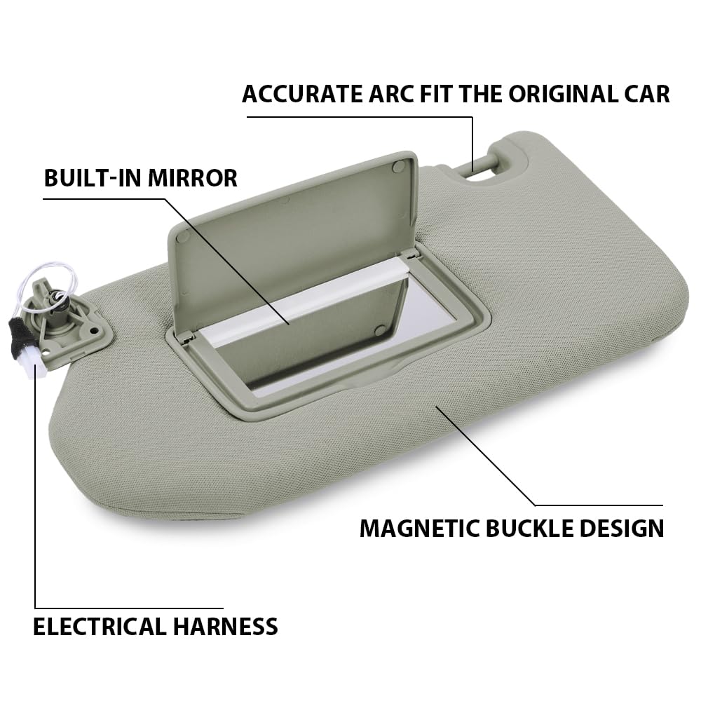 G-PLUS Gray Left & Right Sun Visor 1 Pair with Lights & Mirror Compatible with 2013-2018 Nissan Pathfinder (Platinum, SL, SV)/ 2014-2017 Infiniti QX60 96400-9PB0A,96401-9PB0A