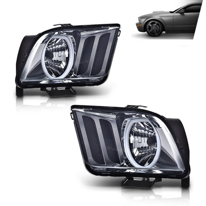 G-PLUS LED Headlights Assembly Compatible with Ford Mustang 2005-2009 7R3Z13008D, 7R3Z13008C Bumper Headlamps Left & Right Smoky Lens Chrome Housing Amber Reflector faros delanteros