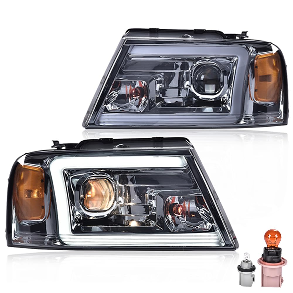 G-PLUS LED DRL Headlights Assembly, Fit Ford F150 2004-2008/Lincoln Mark Lt 2006-2008(NOT Fit 2004 F150 Heritage/Flareside Beds), Smoky Lens Chrome Housing Amber Reflector Headlamps faros delanteros