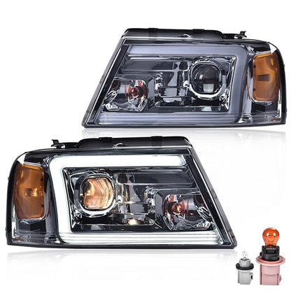 G-PLUS LED DRL Headlights Assembly, Fit Ford F150 2004-2008/Lincoln Mark Lt 2006-2008(NOT Fit 2004 F150 Heritage/Flareside Beds), Smoky Lens Chrome Housing Amber Reflector Headlamps faros delanteros