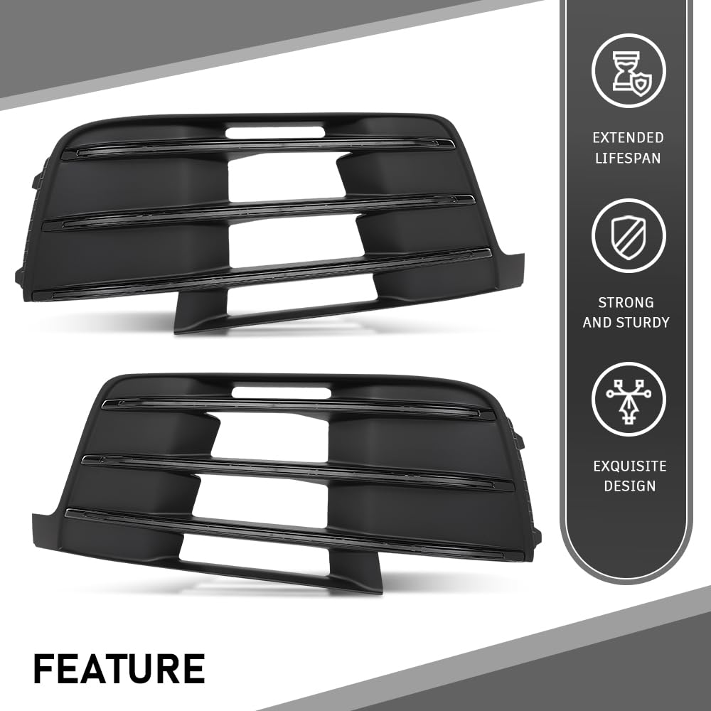 G-PLUS Pair Front Bumper Lower Grille Fog Light Grill Covers, Compatible with Audi Q7 S-Line 2016-2019, LH Driver & RH Passenger Side 2PCS, 4M0807681D, 4M0807682D