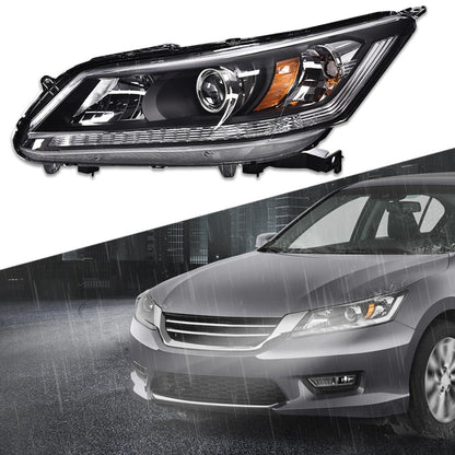G-PLUS One Left Driver Side Headlight Compatible with Honda Accord 2013 2014 2015 Headlamp Halogen Clear Lens Black Housing Amber ReflectorBumper Headlamps,faros delanteros
