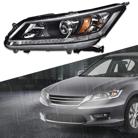 G-PLUS One Left Driver Side Headlight Compatible with Honda Accord 2013 2014 2015 Headlamp Halogen Clear Lens Black Housing Amber ReflectorBumper Headlamps,faros delanteros