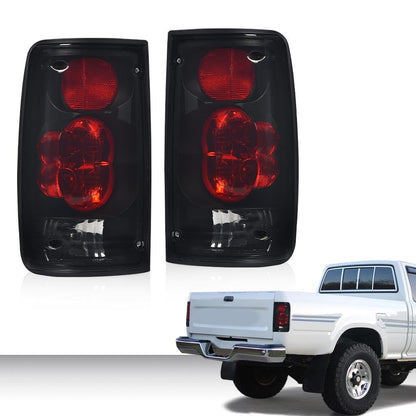G-PLUS Tail Light Assembly Rear Brake Lamp LH&RH w/Bulbs Compatible with Toyota Hilux Pickup Truck 1989-1995 8156089166, 8155089166, TO2800105, TO2801105 Smoke Lens Black Housing Luces Traseras