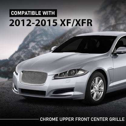 G-PLUS Upper Front Center Grill Grille Compatible with Jaguar XF XFR 2012-2015 Silver