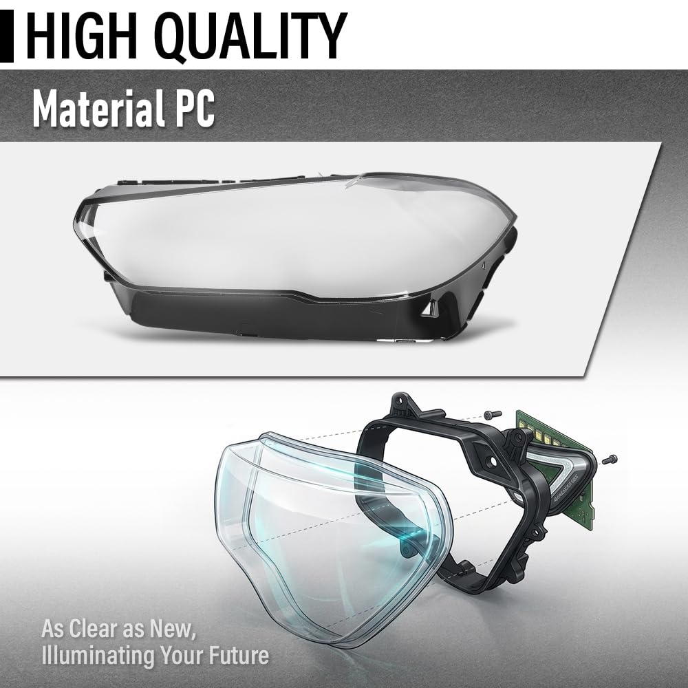 G-PLUS Headlight Lens Cover Compatible with BMW X5 X6 G05 G06 2018-2022 Left & Right Pair Front Headlamp Lens Cover Clear
