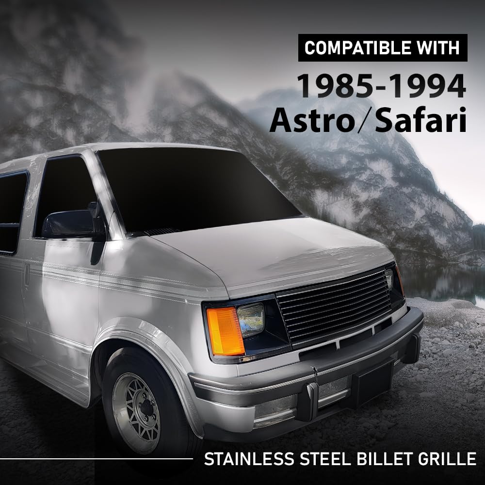 G-PLUS Billet Grille Compatible with Chevy Astro Van 1985-1994/Fit GMC Safari Van 1985-1994 C85103J Stainless Steel Black