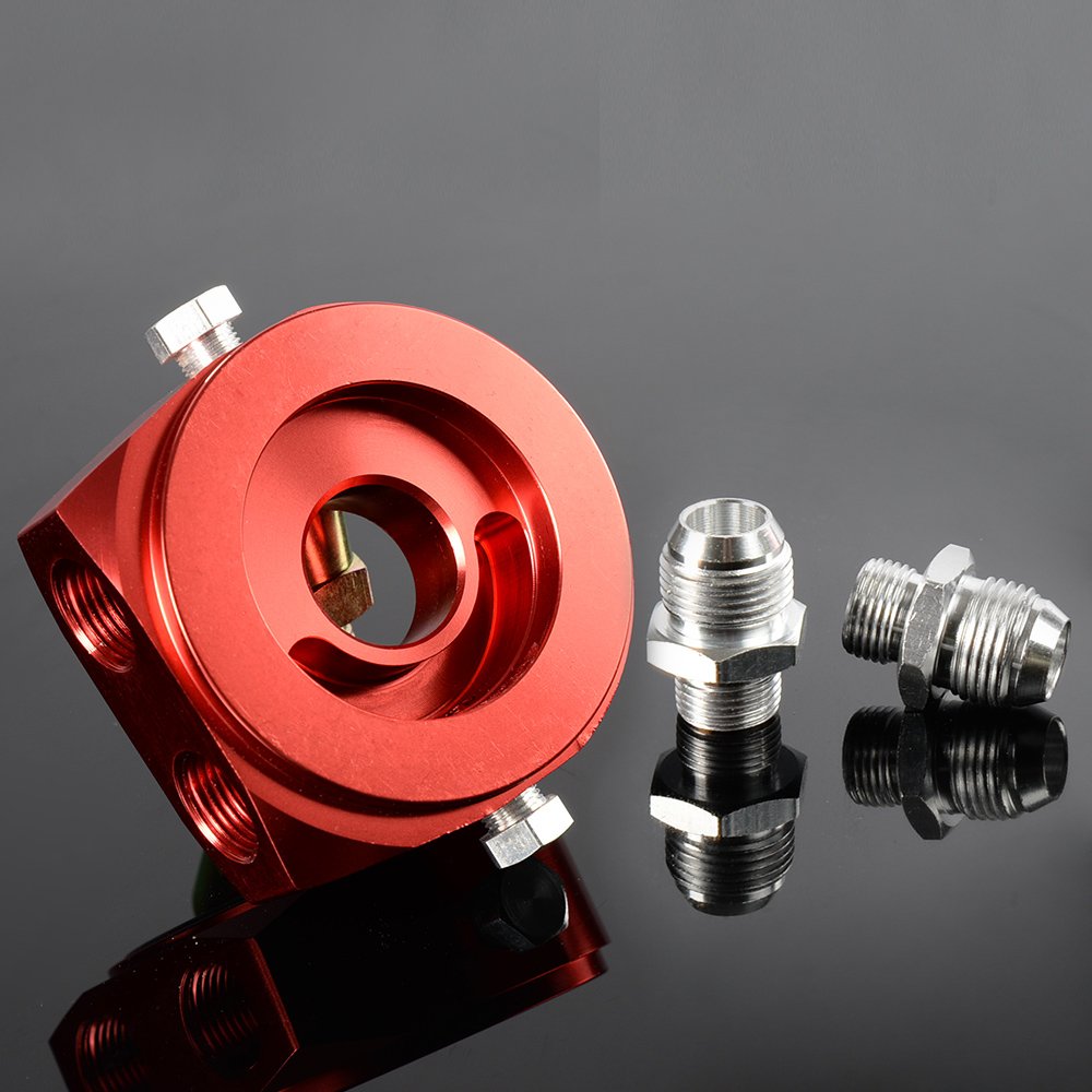 M20x1.5 Aluminum Oil Filter/Cooler Sandwich Block Adapter Gauge Sensor Plate AN10 Red