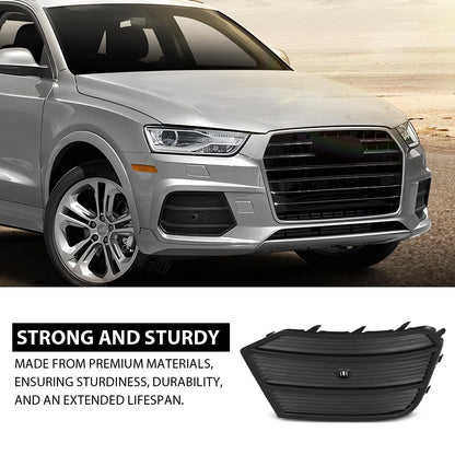 G-PLUS Front Right Bumper Face Bar Grille, Compatible with Audi Q3 Premium 2017 2018/ Prestige 2016-2017/ Q3 Quattro Premium 2016-2018, Passenger Side Exterior Outside Fog Light Cover
