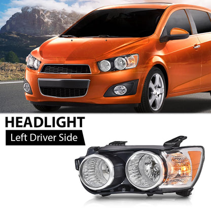 G-PLUS Headlight Assembly Compatible with Chevy Sonic 2012 2013 2014 2015 2016 Front Halogen Headlamp Driver Left Side Clear Lens Black Housing Amber Reflector Bumper Headlamps,faros delanteros