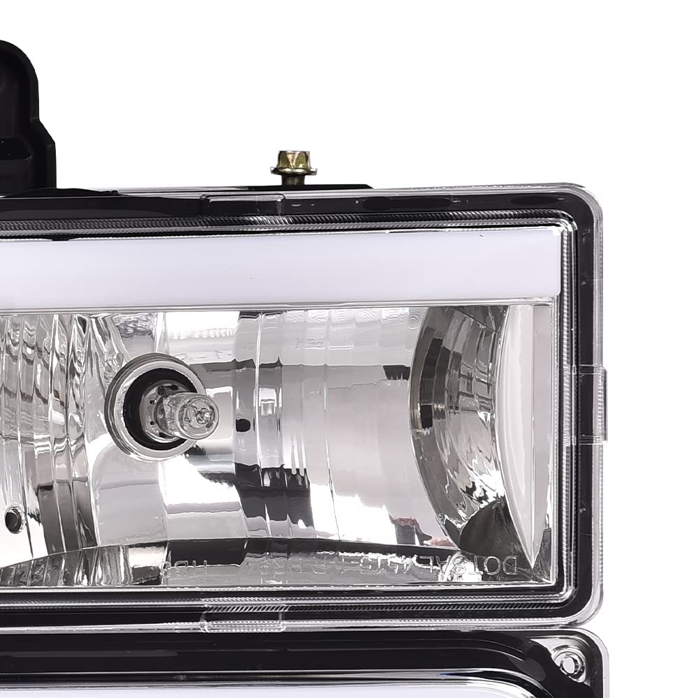 G-PLUS LED DRL headlights, Compatible with 1994 1995 1996 1997 1998 1999 GMC C1500 K1500 Yukon bumper Headlamp, Clear lens Chrome Housing Clear Reflector