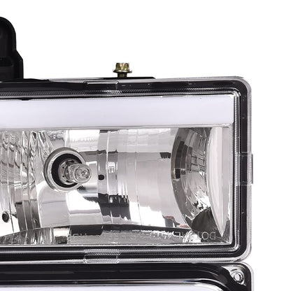 G-PLUS LED DRL headlights, Compatible with 1994 1995 1996 1997 1998 1999 GMC C1500 K1500 Yukon bumper Headlamp, Clear lens Chrome Housing Clear Reflector