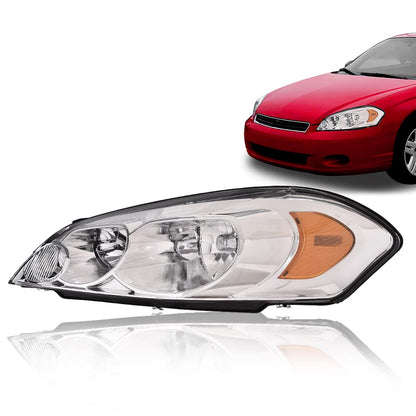 G-PLUS Headlights Assembly Fit 2006-2007 Chevy Monte Carlo/2006-2013 Chevy Impala/2014-2016 Impala Limited Headlamp Left, Clear Lens Chrome Housing Amber Reflector Bumper Headlamps,faros delanteros