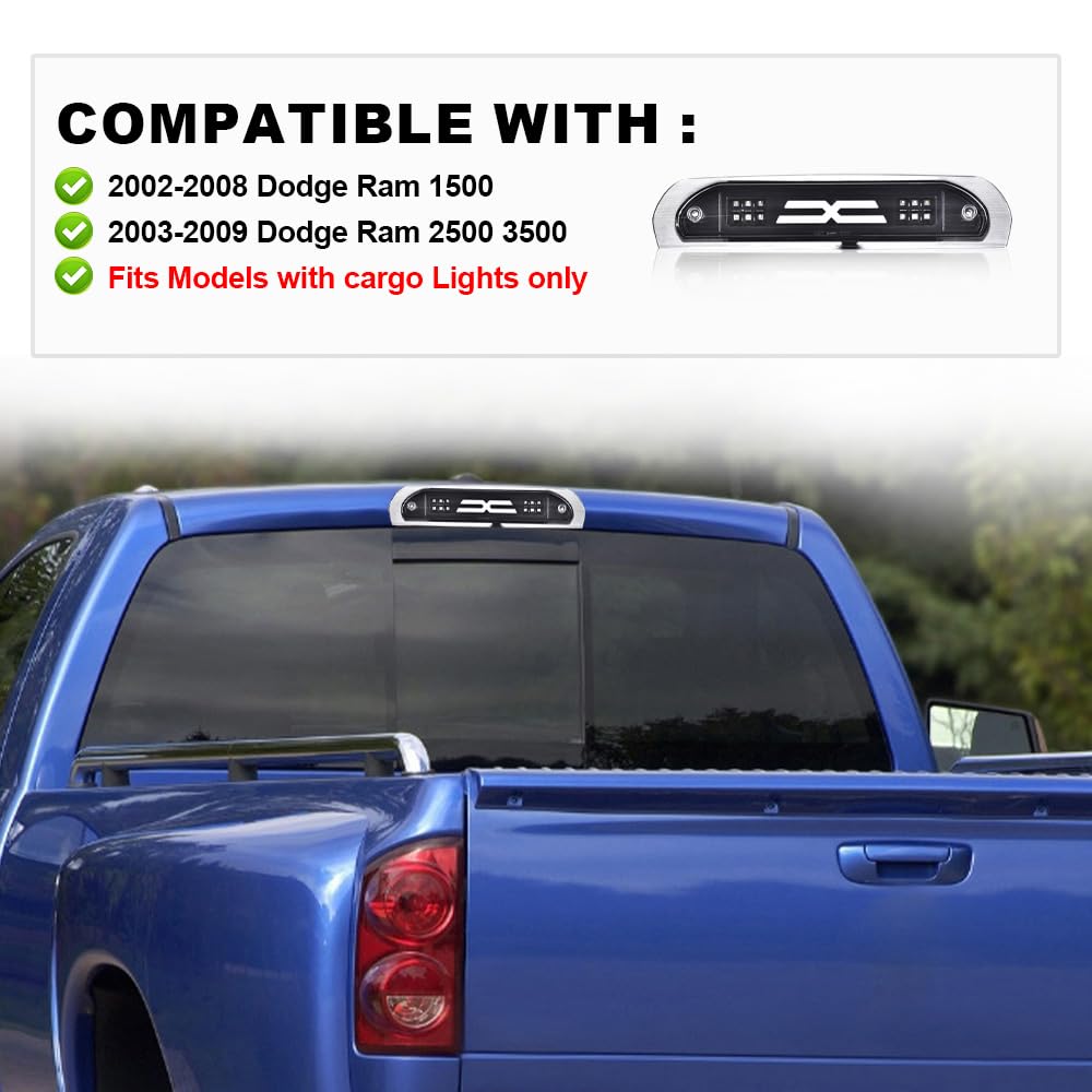 G-PLUS LED Third Brake Light Compatible With Dodge RAM 2002 2003 2004 2005 2006 2007 2008 2009, 3RD LED Bar Brake/Cargo Light,Type X (Clear lens Black Housing Amber Reflector)